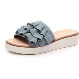 Blue suede ruffle sandals